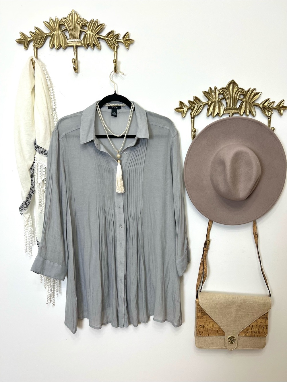 🆕Alfani flowy grey button down XL ptp 24” l 32”